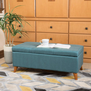 English Elm Christopher Knight Home® - Home Tufted Ainsley Button Storage Ottoman Bench with Hinged Lid, 38" Wide Fabric Seat, Birch Legs, Stylish Hidden Storage for Living Room or Bedroom Teal 74491.00TEL