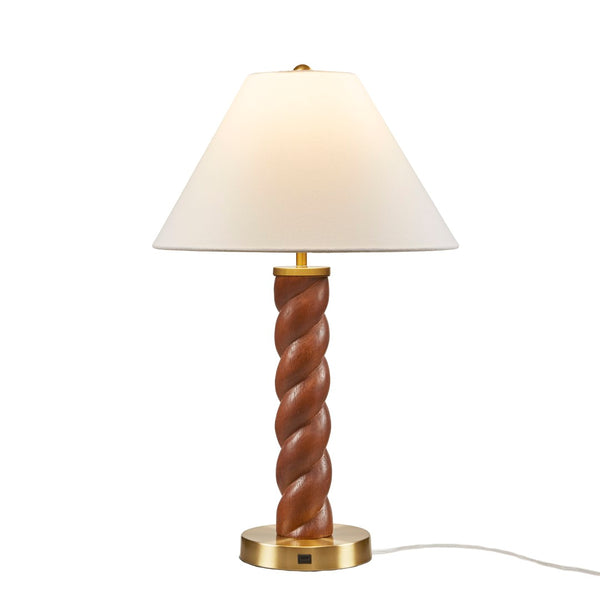 English Elm 1- Piece Faux Wood Resin Table Lamp Fluted Shade Usb-c Port for Bedroom Desk B035P482923