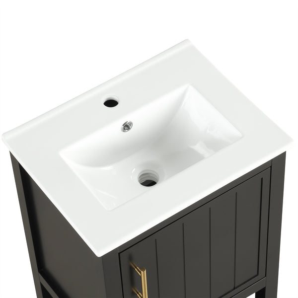 English Elm 20" Modern Bathroom Vanity with Ceramic Sink, Solid Wood MDF Build, Soft-Close Door & Shelf Black N725P220604B