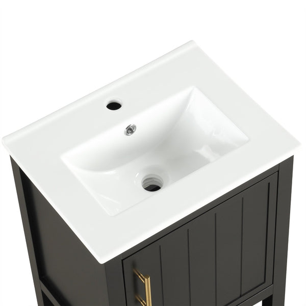 English Elm 20" Matte Freestanding Bathroom Vanity Rubberwood Cabinet Ceramic Sink Open Shelf Black N725P391115B