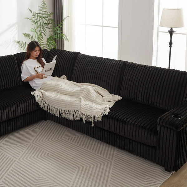 English Elm Chenille Cloud Sofa with Quilted Seat and Piano Key Backrest for Modern Living Rooms W834S00648
