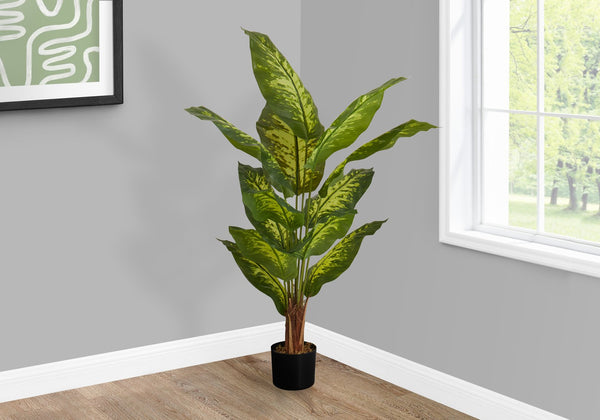 English Elm Artificial 47" Tall Evergreen Tree in Black Pot with Real-Touch Variegated Leaves, No Maintenance Decor Green 51 L x 8 W x 8 H B2710P220034