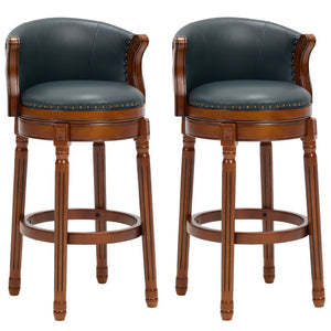 English Elm Cow Leather Swivel Barstool Solid Hardwood Frame 360 Spin Kitchen Counter Seating Brown+Blue W2195P399434