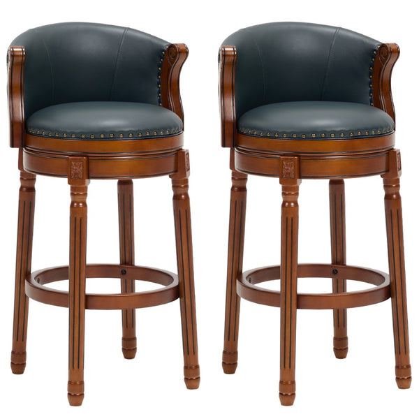 English Elm Cow Leather Swivel Barstool Solid Hardwood Frame 360 Spin Kitchen Counter Seating Brown+Blue W2195P399434