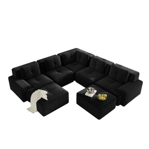 English Elm Modular Corduroy Sectional Sofa V Shaped 5 Seat Living Room Couch with Ottoman Black W714S01586