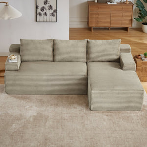 English Elm L-shaped Cloud Sectional with Corduroy Upholstery Deep Seat Modular Sofa Living Room W2339P400975