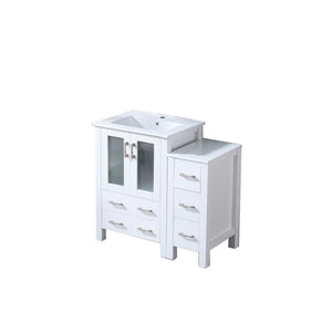 English Elm Volez White 36" Single Bath Vanity with Side Cabinet, Solid Wood, Soft-Close Drawers, Ceramic Top B2731P337011