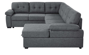 English Elm Linen Blend U-shape Sectional Sleeper with Tufted Back and Hidden Storage Chaise B2748S00024