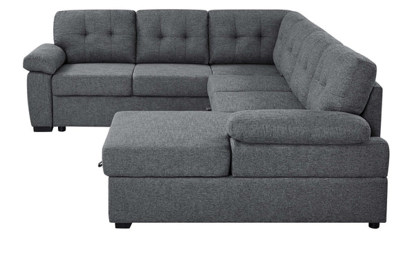 English Elm Linen Blend U-shape Sectional Sleeper with Tufted Back and Hidden Storage Chaise B2748S00024