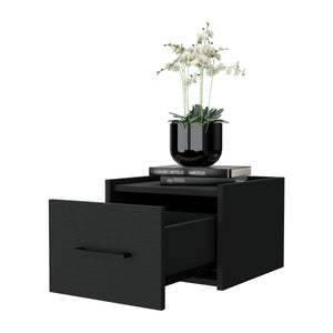 English Elm Elfrida Wall Mount Nightstand in Black — Sleek Single Drawer, Two-Tier Shelf, Space-Saving Modern Design B128P176108
