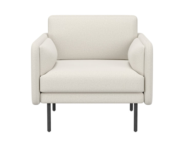 Sunpan Luella Armchair - Classic Mid-Century Design with Generously Cushioned Seating and Black Metal Legs Mina Ivory