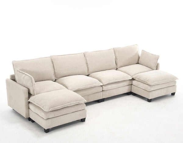 English Elm Oversized Modular U-Shaped Velvet Sofa: Luxurious 4-Seat Couch With Ottomans & Pillows W2705S00022-GIGA