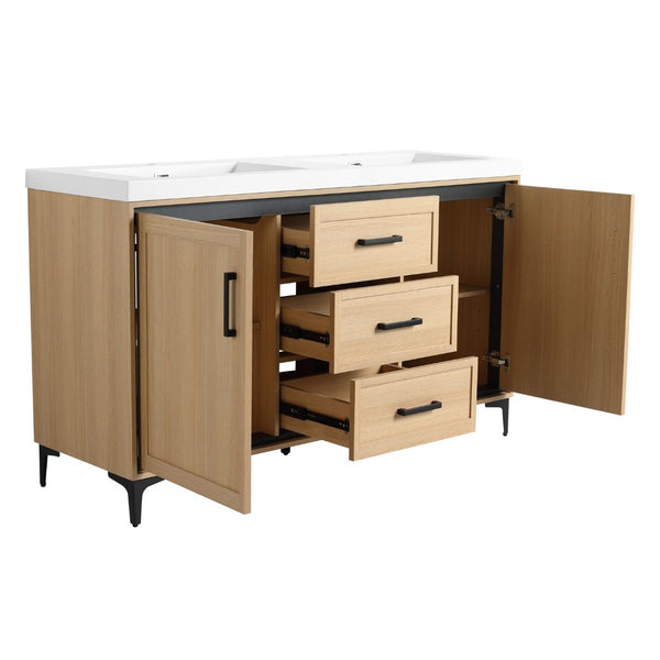 English Elm 60" Freestanding Bathroom Vanity With Double Sink, Soft-Close Doors & Drawers In Original Oak Finish P2 W1972P315237-GIGA