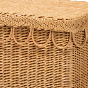 English Elm Modern Bohemian Woven Rattan Seat Mahogany Frame Entryway Bedroom Accent Bench B2750P467765