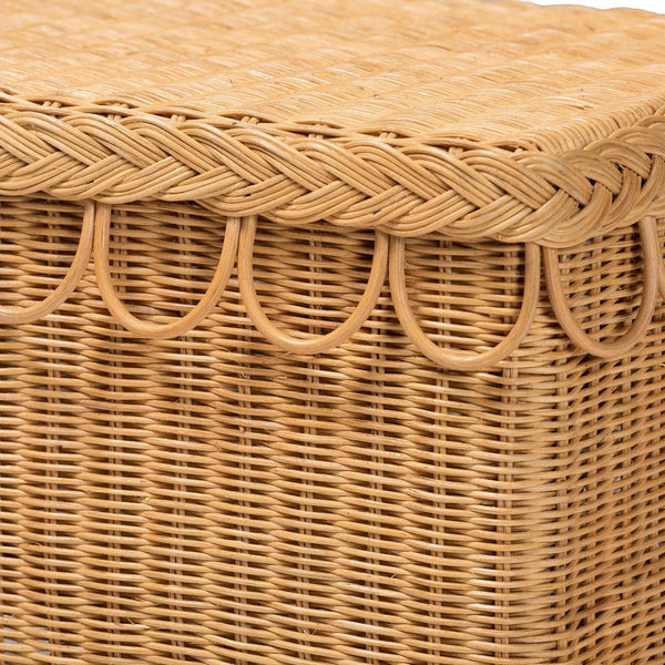 English Elm Modern Bohemian Woven Rattan Seat Mahogany Frame Entryway Bedroom Accent Bench B2750P467765