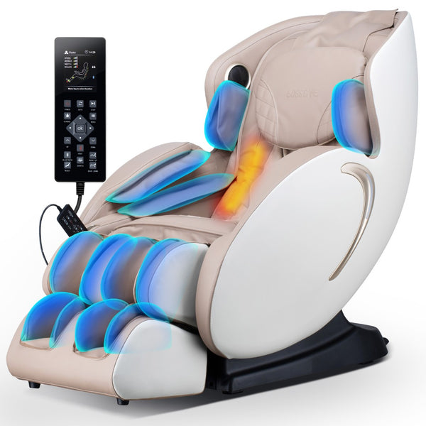 English Elm Bosscare Full Body Shiatsu Recliner with Sl Track 3d Rollers and App Control Beige+Gold W730P162476