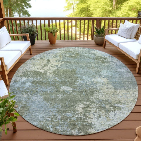 HomeRoots 8' Fern Green Round Abstract Area Rug - Durable, Washable, Stylish for Indoor & Outdoor Spaces! 689001