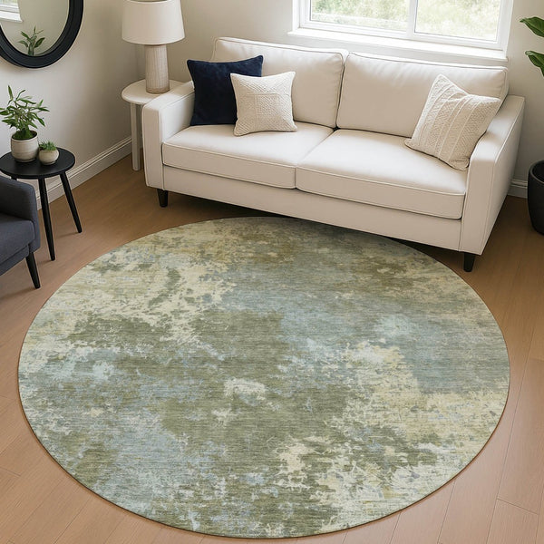 HomeRoots 8' Fern Green Round Abstract Area Rug - Durable, Washable, Stylish for Indoor & Outdoor Spaces! 689001