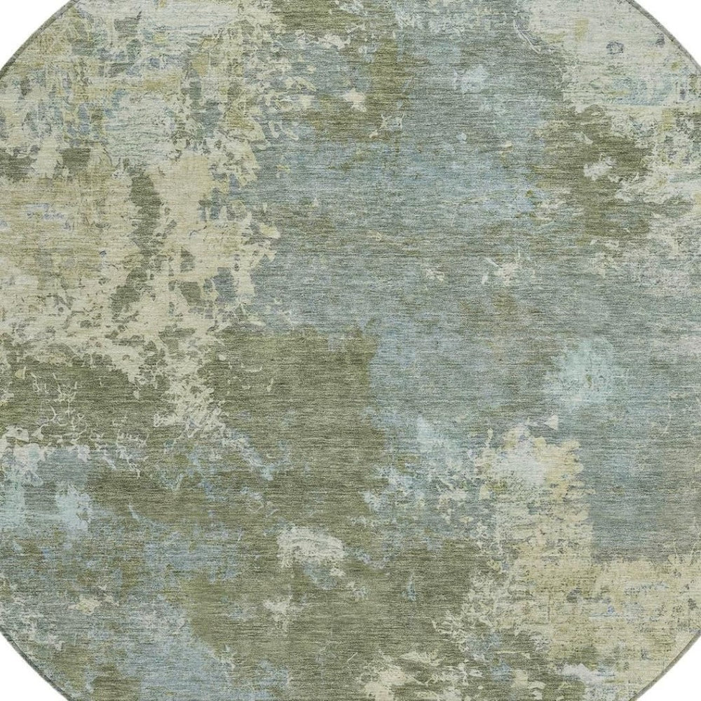 HomeRoots 8' Fern Green Round Abstract Area Rug - Durable, Washable, Stylish for Indoor & Outdoor Spaces! 689001