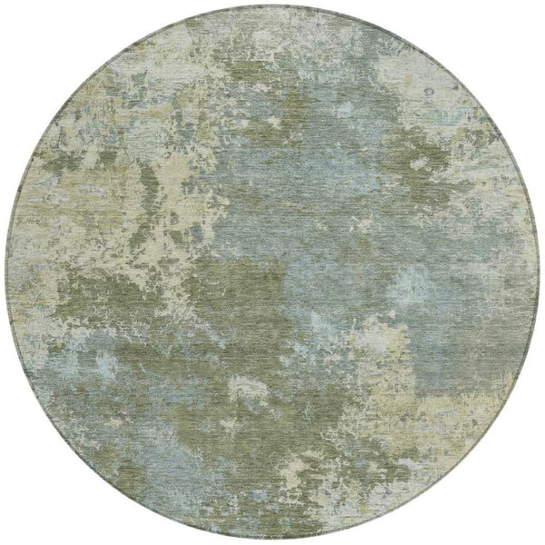 HomeRoots 8' Fern Green Round Abstract Area Rug - Durable, Washable, Stylish for Indoor & Outdoor Spaces! 689001