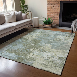 HomeRoots 9' X 12' Stylish Fern Green & Beige Abstract Washable Area Rug for Indoor & Outdoor Use 689003