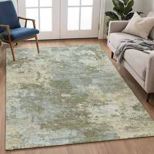 HomeRoots 10' Fern Green and Beige Abstract Indoor Outdoor Area Rug - Durable, Washable, Modern Style for High-Traffic Areas 689004