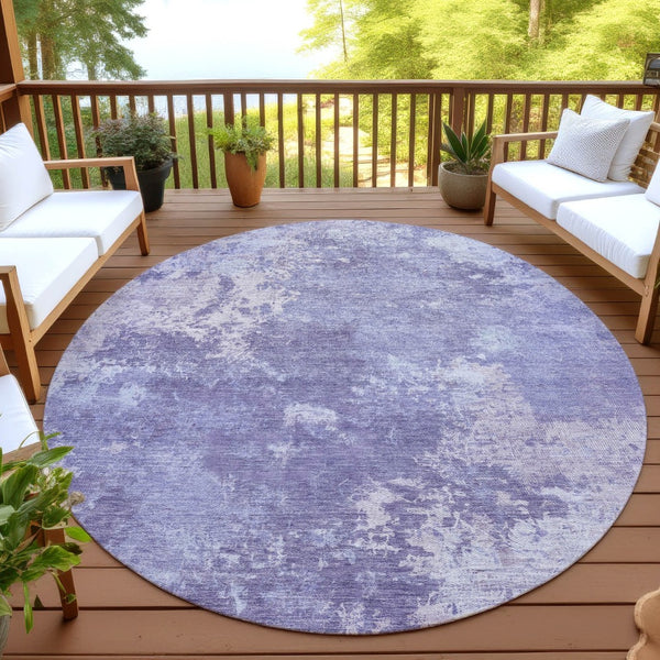 HomeRoots 8' Plum and Gray Round Abstract Area Rug – Stylish, Washable, Durable for Indoor & Outdoor Spaces 689007