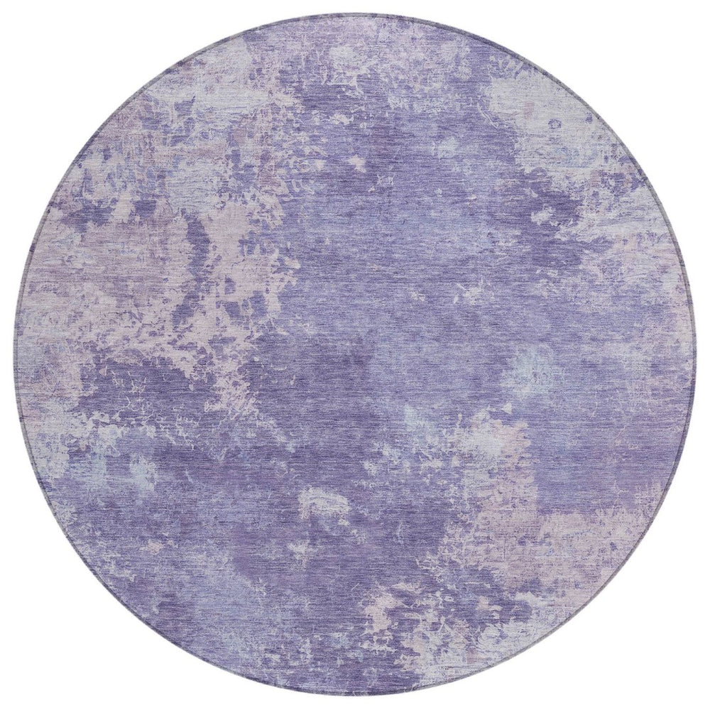 HomeRoots 8' Plum and Gray Round Abstract Area Rug – Stylish, Washable, Durable for Indoor & Outdoor Spaces 689007