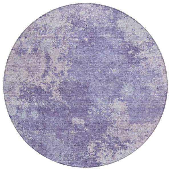 HomeRoots 8' Plum and Gray Round Abstract Area Rug – Stylish, Washable, Durable for Indoor & Outdoor Spaces 689007