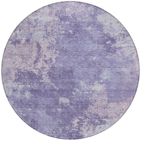 HomeRoots 8' Plum and Gray Round Abstract Area Rug – Stylish, Washable, Durable for Indoor & Outdoor Spaces 689007