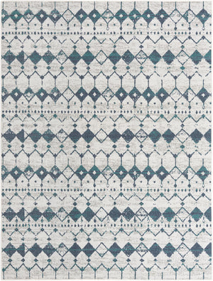 Unique Loom Outdoor Trellis Cardak Machine Made Geometric Rug Ivory and Blue, Navy Blue/Gray/Green 7' 10" x 10' 0"