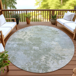 HomeRoots 8' Modern Sage and Gray Round Abstract Washable Area Rug - Perfect for Indoor and Outdoor Spaces! 689013