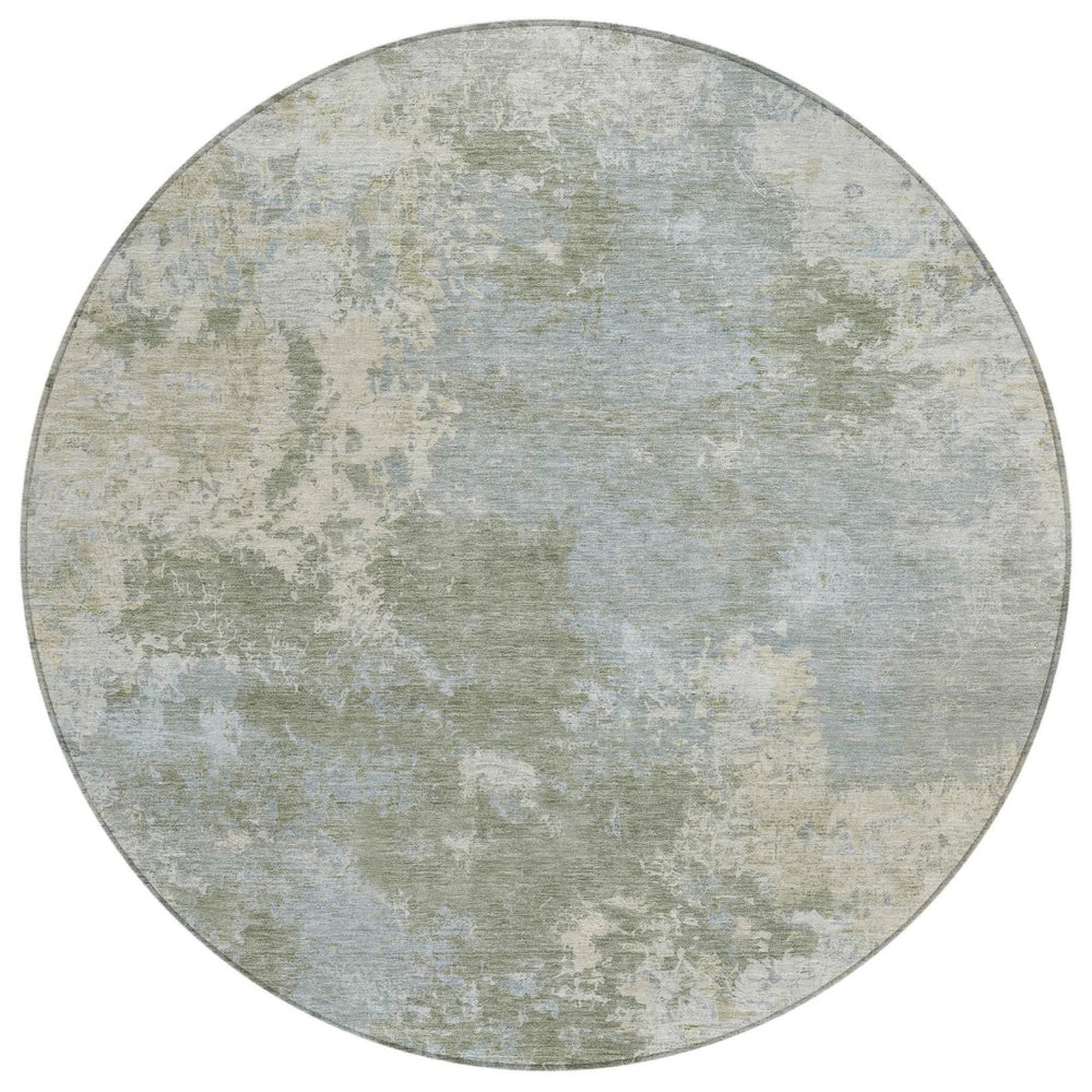 HomeRoots 8' Modern Sage and Gray Round Abstract Washable Area Rug - Perfect for Indoor and Outdoor Spaces! 689013