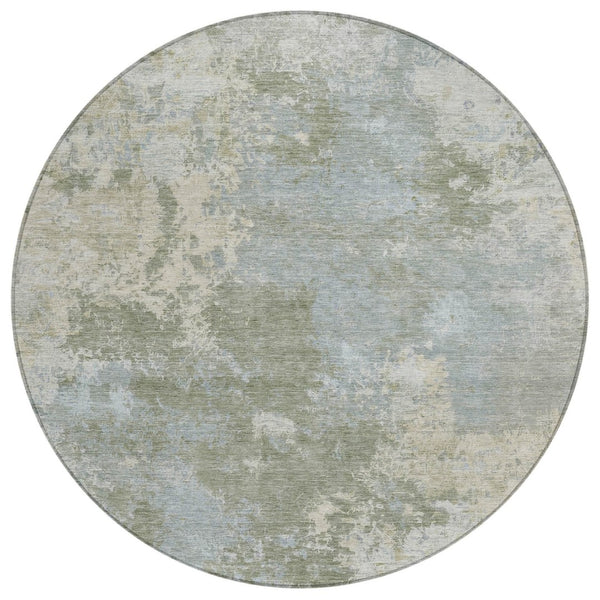 HomeRoots 8' Modern Sage and Gray Round Abstract Washable Area Rug - Perfect for Indoor and Outdoor Spaces! 689013