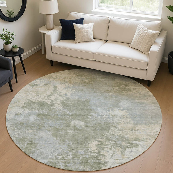 HomeRoots 8' Modern Sage and Gray Round Abstract Washable Area Rug - Perfect for Indoor and Outdoor Spaces! 689013