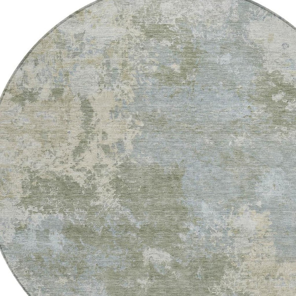 HomeRoots 8' Modern Sage and Gray Round Abstract Washable Area Rug - Perfect for Indoor and Outdoor Spaces! 689013