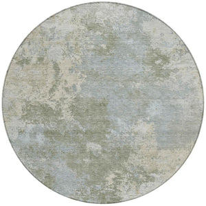 HomeRoots 8' Modern Sage and Gray Round Abstract Washable Area Rug - Perfect for Indoor and Outdoor Spaces! 689013