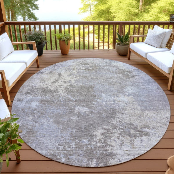 HomeRoots 8' Taupe and Beige Abstract Round Area Rug - Stylish, Washable, Durable for Indoor & Outdoor Use 689019