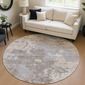 HomeRoots 8' Taupe and Beige Abstract Round Area Rug - Stylish, Washable, Durable for Indoor & Outdoor Use 689019