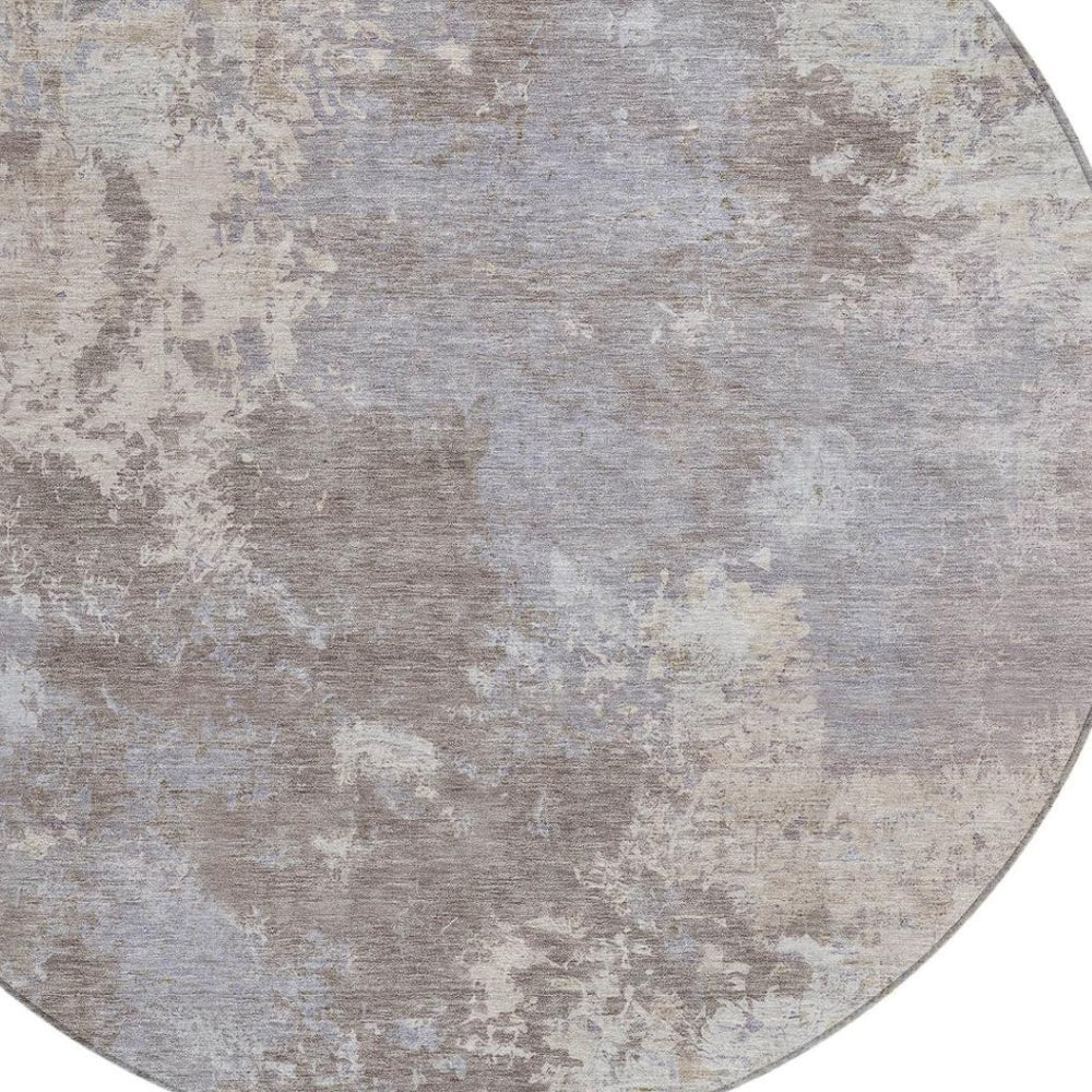 HomeRoots 8' Taupe and Beige Abstract Round Area Rug - Stylish, Washable, Durable for Indoor & Outdoor Use 689019