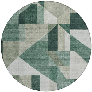 HomeRoots 8' Sage and Ivory Round Geometric Area Rug - Washable, Durable, Ideal for Indoor & Outdoor Spaces 689025