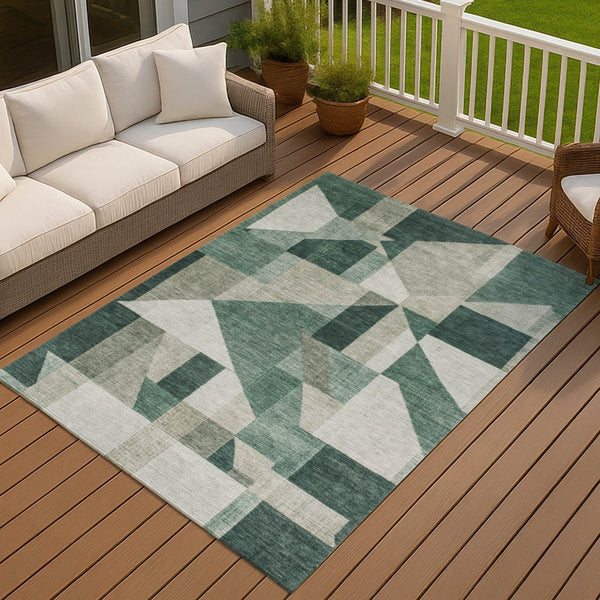 HomeRoots 10' Sage and Ivory Geometric Washable Area Rug - Durable, Stylish, Perfect for Indoor & Outdoor Use! 689028