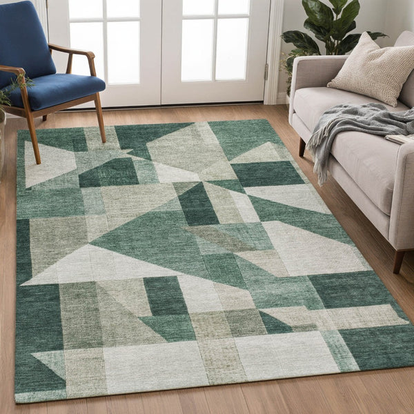 HomeRoots 10' Sage and Ivory Geometric Washable Area Rug - Durable, Stylish, Perfect for Indoor & Outdoor Use! 689028