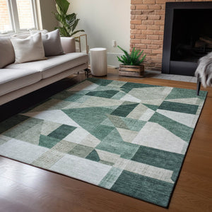 HomeRoots 10' Sage and Ivory Geometric Washable Area Rug - Durable, Stylish, Perfect for Indoor & Outdoor Use! 689028