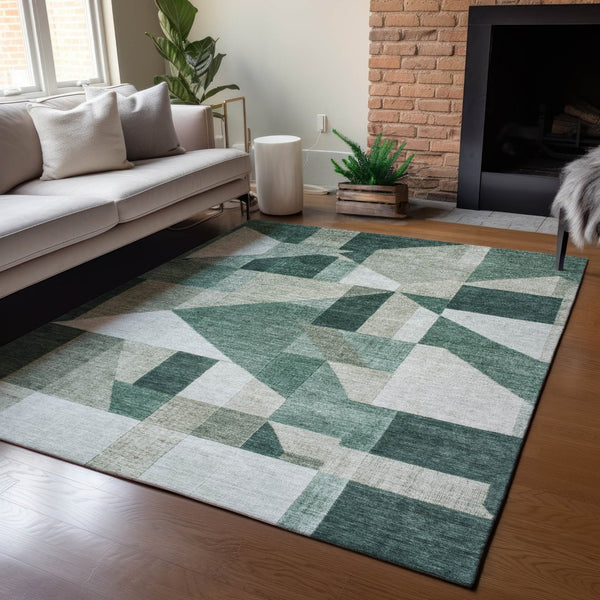 HomeRoots 10' Sage and Ivory Geometric Washable Area Rug - Durable, Stylish, Perfect for Indoor & Outdoor Use! 689028