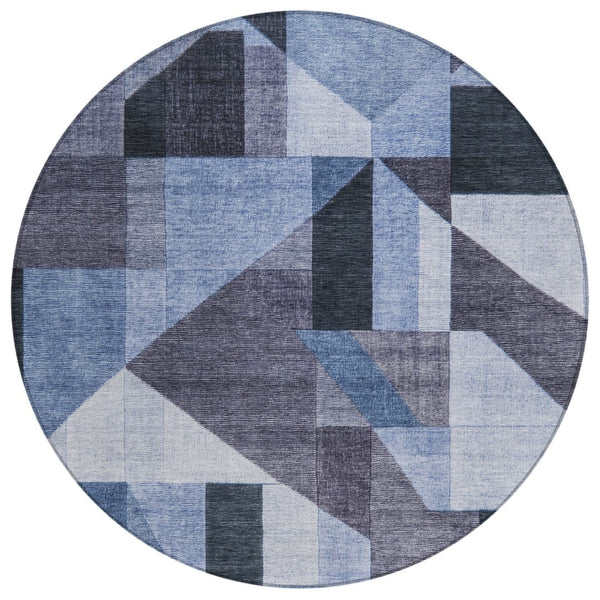 HomeRoots 8' Round Blue and Ivory Geometric Rug - Durable, Washable, Stylish for Indoor and Outdoor Spaces 689031
