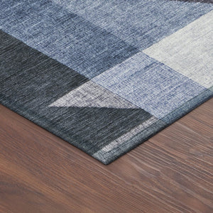 HomeRoots 8' Round Blue and Ivory Geometric Rug - Durable, Washable, Stylish for Indoor and Outdoor Spaces 689031