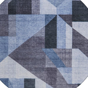 HomeRoots 8' Round Blue and Ivory Geometric Rug - Durable, Washable, Stylish for Indoor and Outdoor Spaces 689031