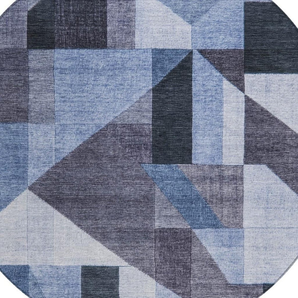 HomeRoots 8' Round Blue and Ivory Geometric Rug - Durable, Washable, Stylish for Indoor and Outdoor Spaces 689031