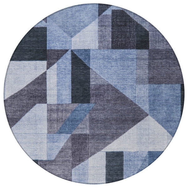 HomeRoots 8' Round Blue and Ivory Geometric Rug - Durable, Washable, Stylish for Indoor and Outdoor Spaces 689031